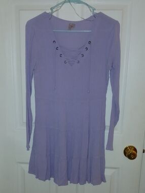 No Boundaries Lavender Long Sleeve Lace-Up Tiered Dress